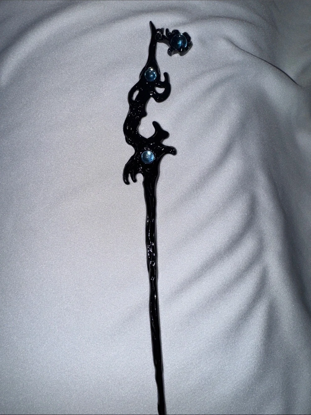 Black Decorative Hair Stick Hairpin with Blue Gem Accents